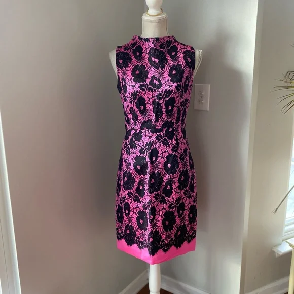 Milly of New York | Dresses | Milly Hot Pink Black Lace Print Sleeveless  Cocktail Dress | Poshmark